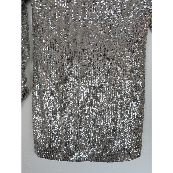 Ronny Kobo Lauper Dress Mini Sequin V Neck New Years Glam Sexy Silver Size S - Picture 11 of 16